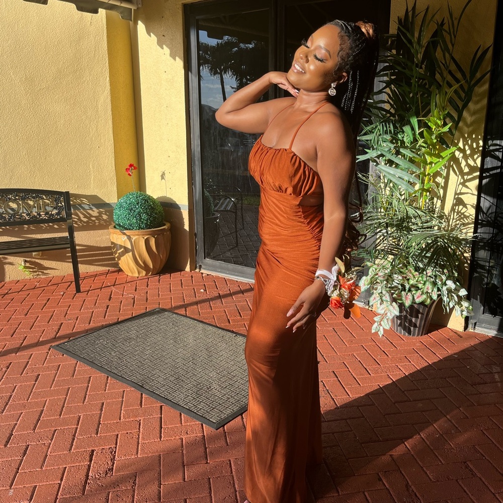 Elegant Rust Halter Maxi Dress